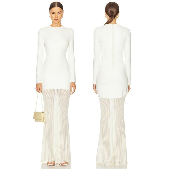 SEROYA Serenade Knit Maxi Dress Long Sleeve Minimalist Elegant Party Eggshell XS - Picture 1 of 14